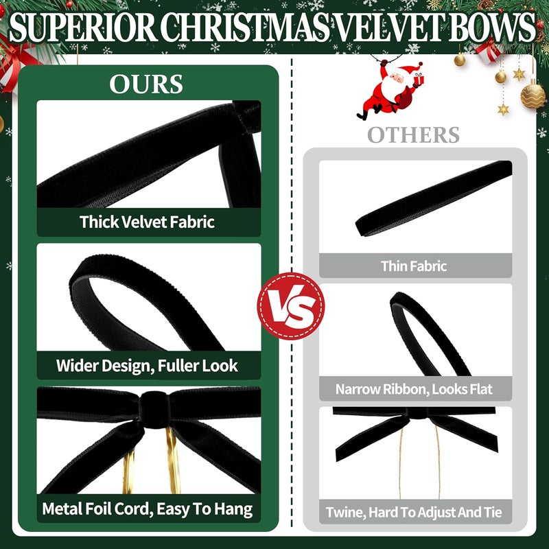 Lavwix 40Pcs Velvet Ribbon Bows, 5x7 Inch Pre-Tied Bows Christmas Ornaments for Xmas Tree, Garland, Wreath, Gift and Holiday Home Décor (5 x 7 Inch, Width of 3/8", Black) - Image 3